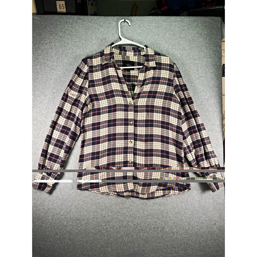 Rails Womens Plaid Flannel Button-Up Shirt M Navy Beige Pink Long Sleeve Collar